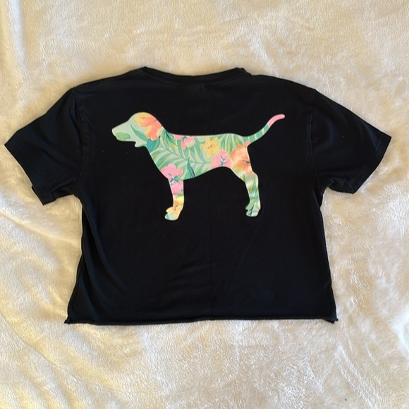 GUC Pre-loved PINK Black crop top T-Shirt with Pocket - Picture 1 of 6